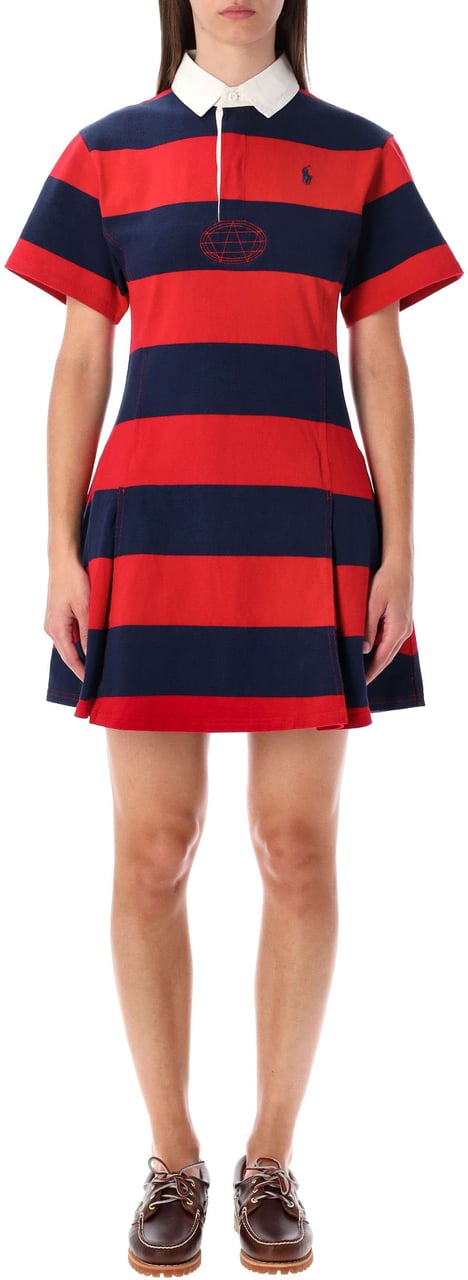 Ralph Lauren Polo Striped Mini Dress Red Bavy Striped Rood