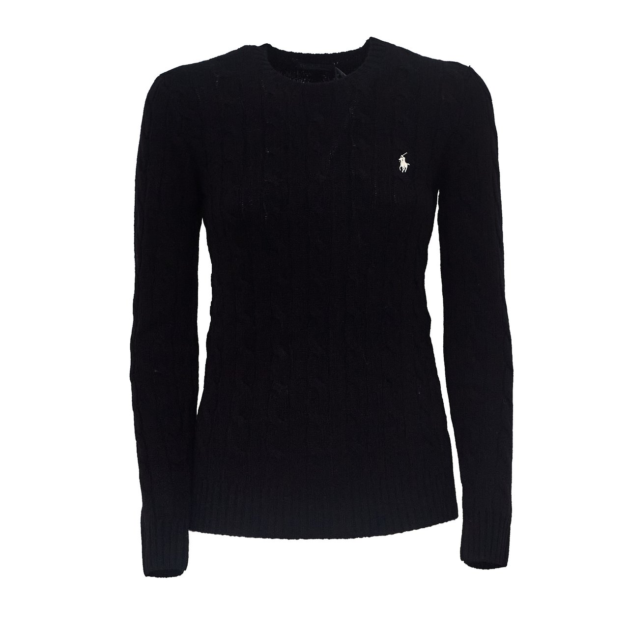 Ralph Lauren Cable Knit Crewneck Pullover With Embroidered Logo Zwart