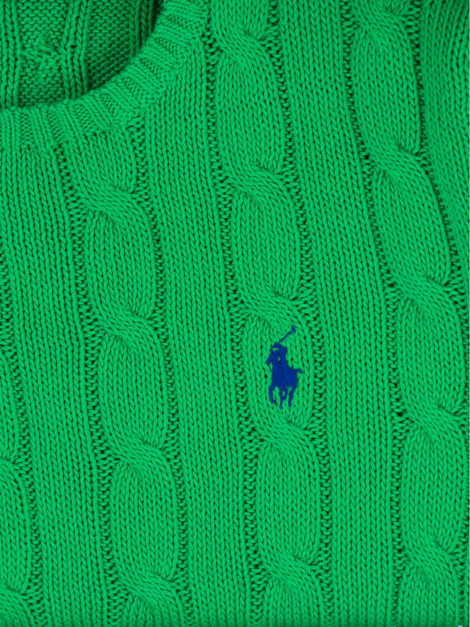 Ralph Lauren Green Cable Knit Crewneck Sweater Groen