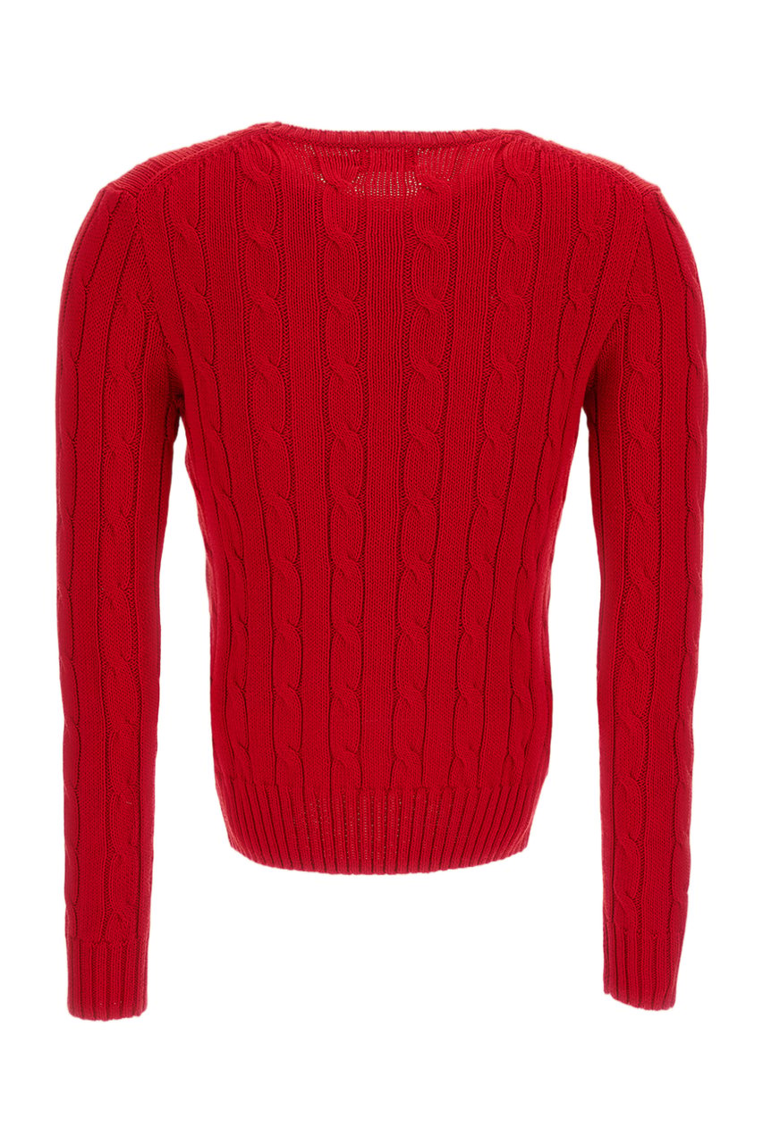 Ralph Lauren Ribbed Cable Knit Crew Neck Sweater with Embroidered Pony Detail Rood