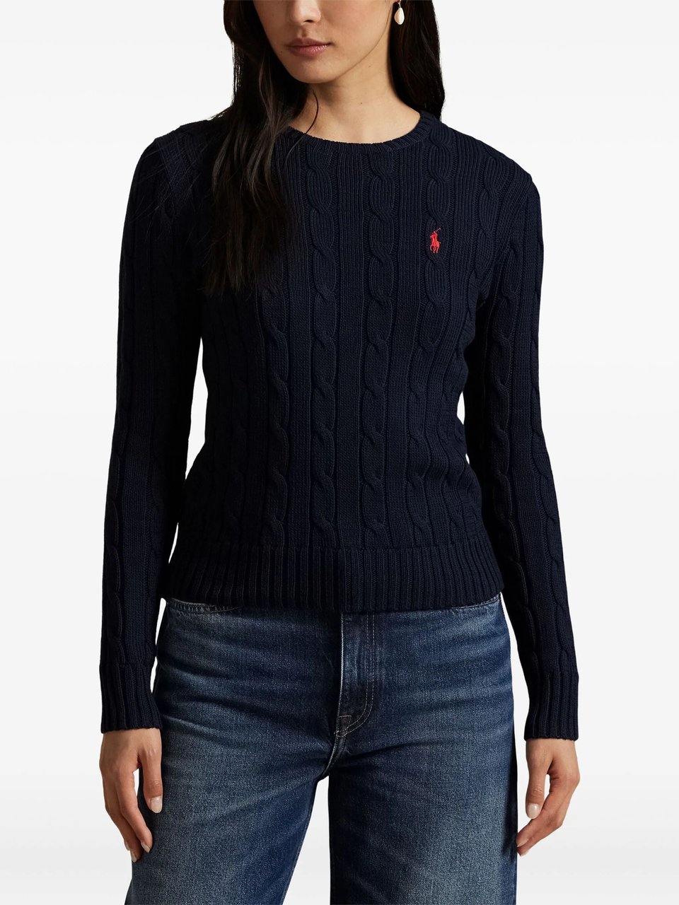 Ralph Lauren Blue Julianna Pullover Cable Knit Sweater Zwart