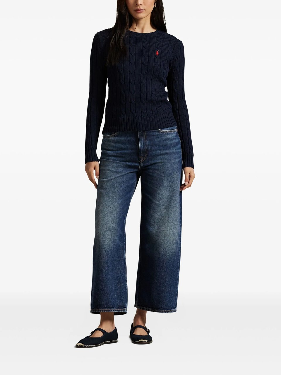 Ralph Lauren Blue Julianna Pullover Cable Knit Sweater Zwart