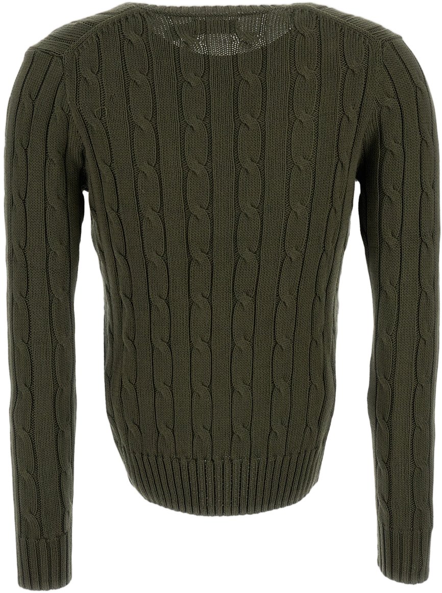Ralph Lauren Cable-Knit V-Neck Sweater With Embroidered Logo Detail Groen