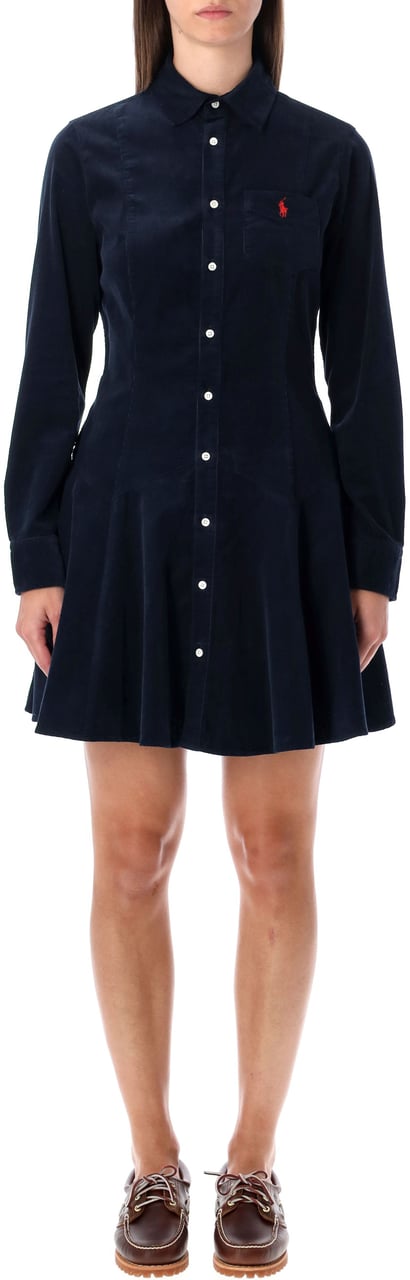 Ralph Lauren Mini Dress Velluto Blu Blauw