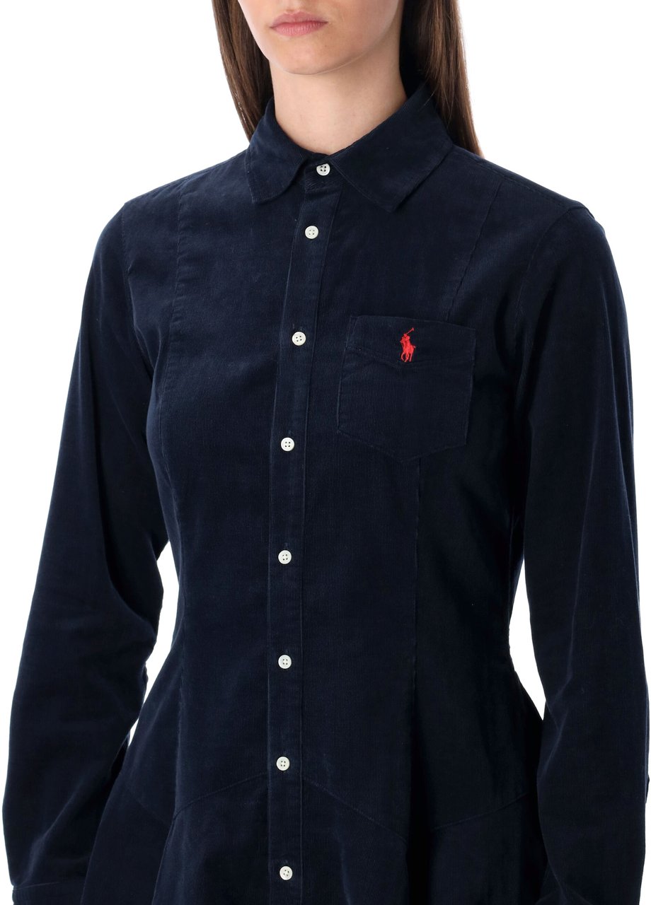 Ralph Lauren Mini Dress Velluto Blu Blauw