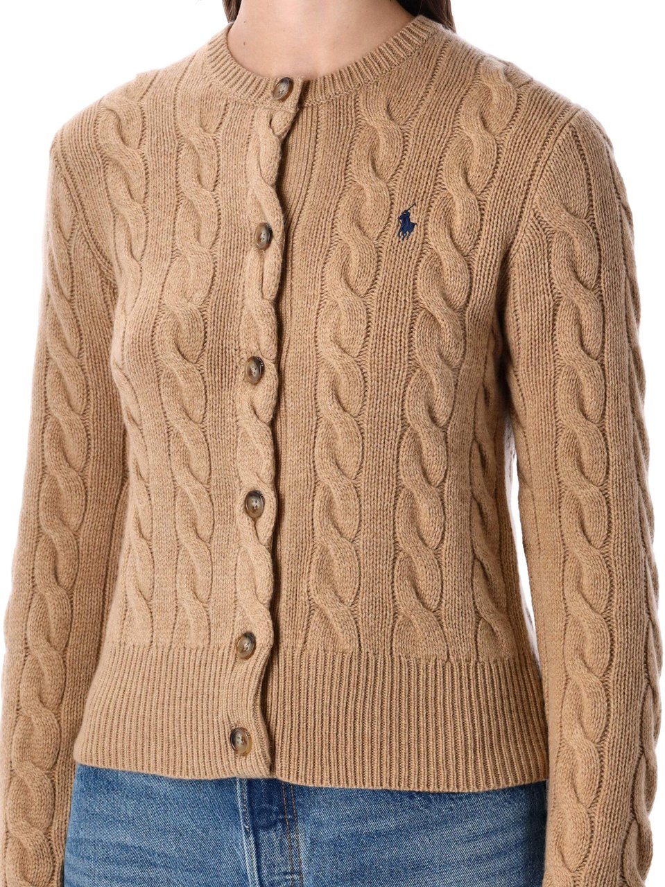 Ralph Lauren Classic Cardigan Cable Collection Camel Beige