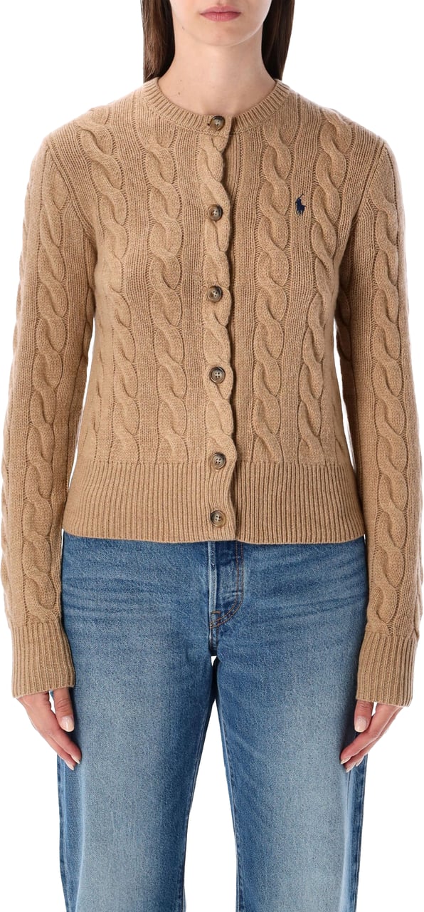 Ralph Lauren Classic Cardigan Cable Collection Camel Beige