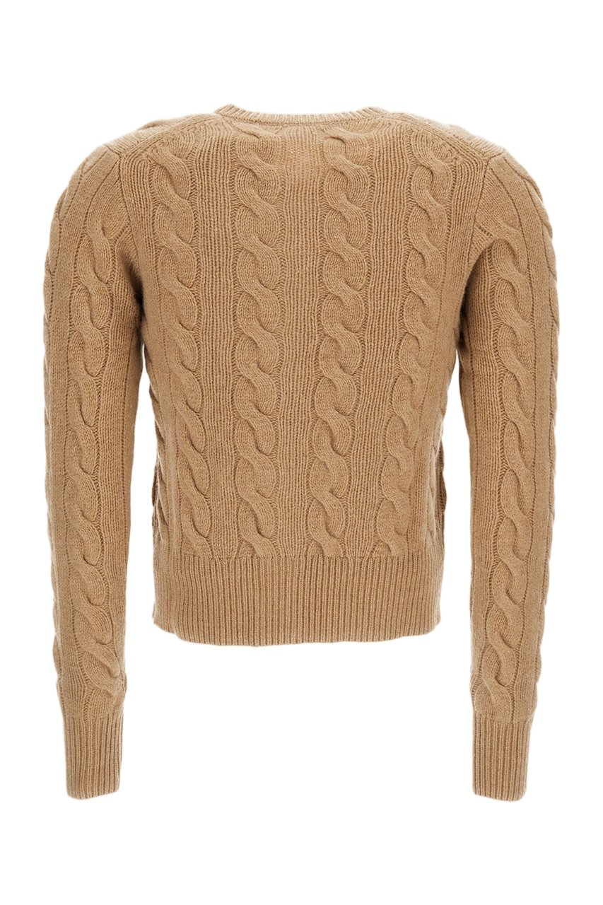Ralph Lauren Cropped Cable Knit Cardigan in Soft Wool and Cashmere Blend Bruin