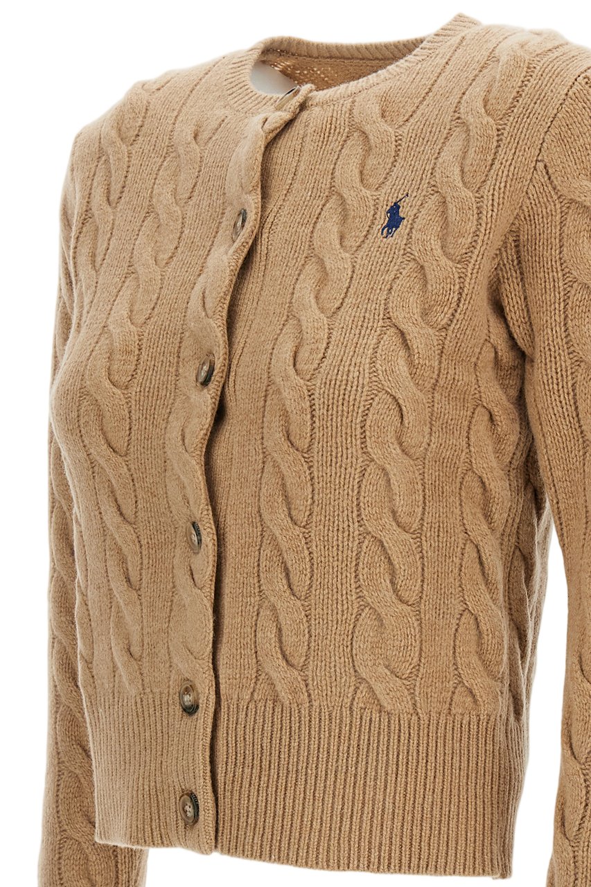 Ralph Lauren Cropped Cable Knit Cardigan in Soft Wool and Cashmere Blend Bruin