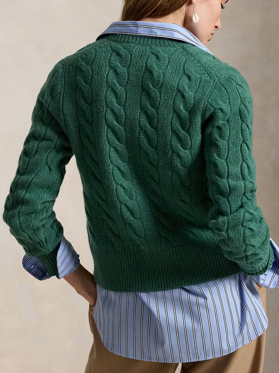 Ralph Lauren Cable Knit Button-Down Cardigan Blauw