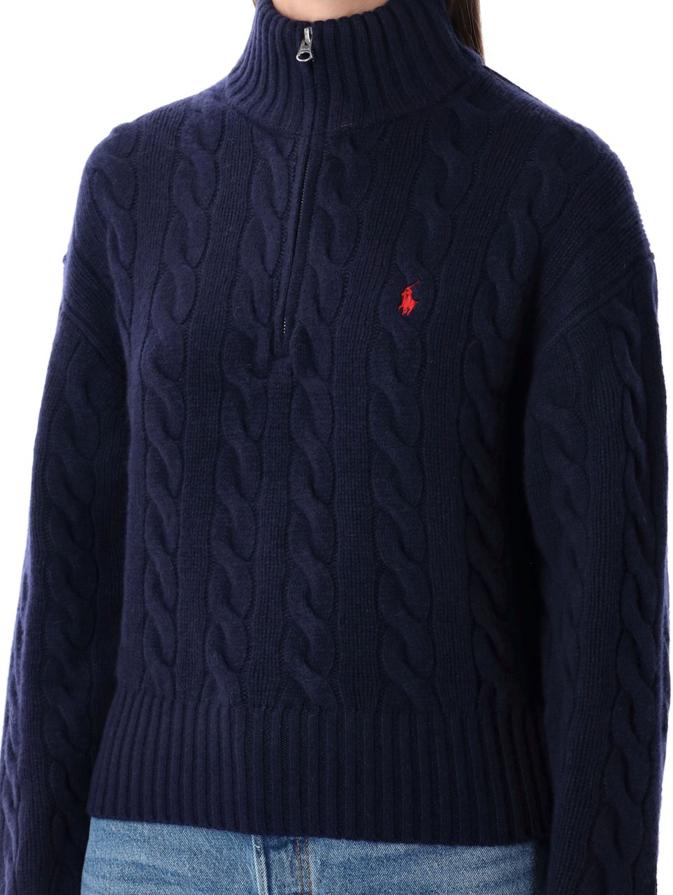 Ralph Lauren Knit Cable Half Zip Hunter Navy Blauw