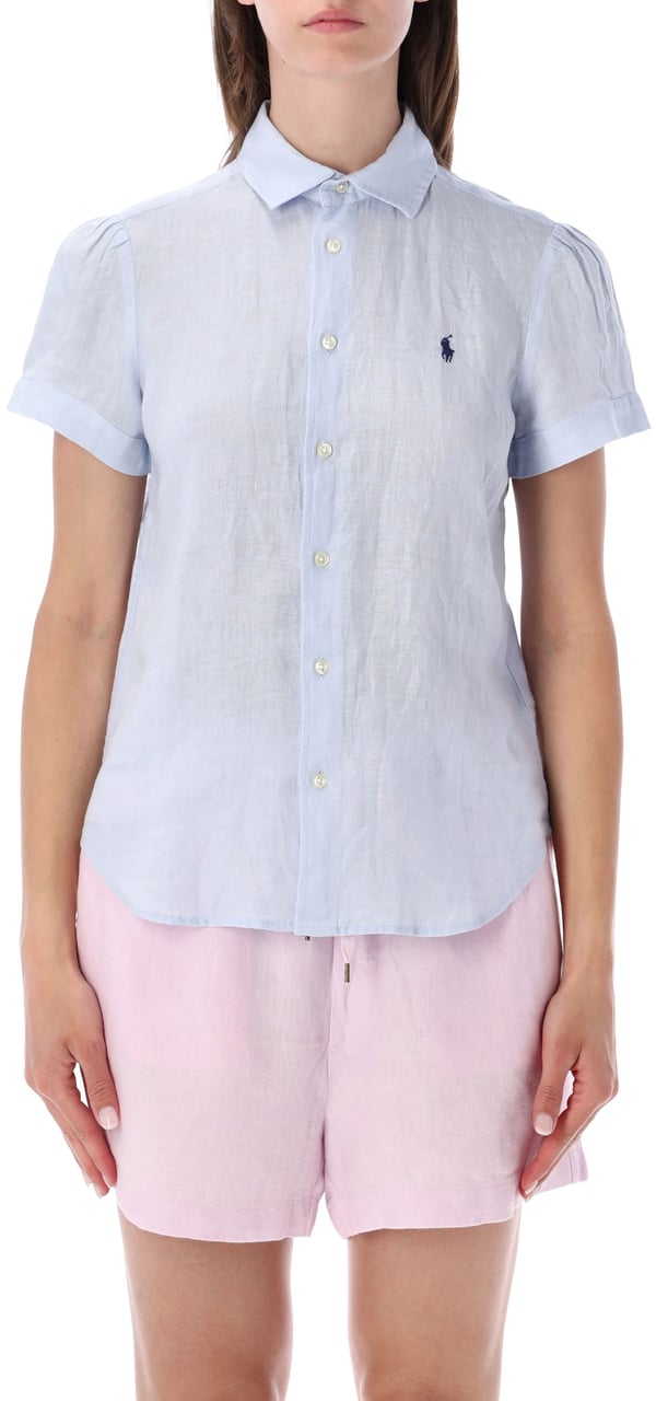 Ralph Lauren Linen Shirt Short Sleeve Blu Lichtblauw