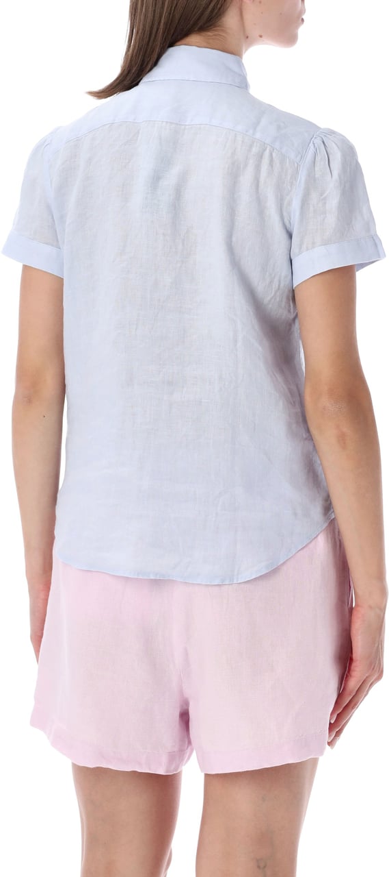 Ralph Lauren Linen Shirt Short Sleeve Blu Lichtblauw