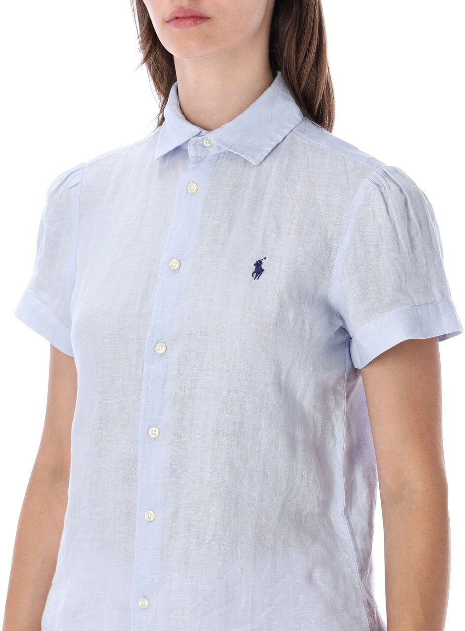 Ralph Lauren Linen Shirt Short Sleeve Blu Lichtblauw