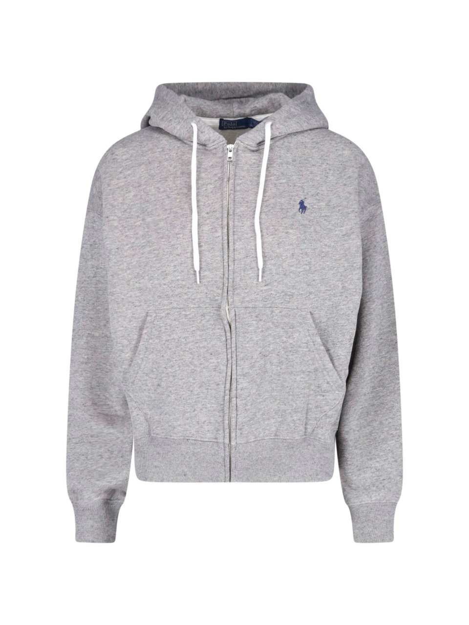 Ralph Lauren Grey Cropped Zip-Up Hoodie Logo Sweater Grijs