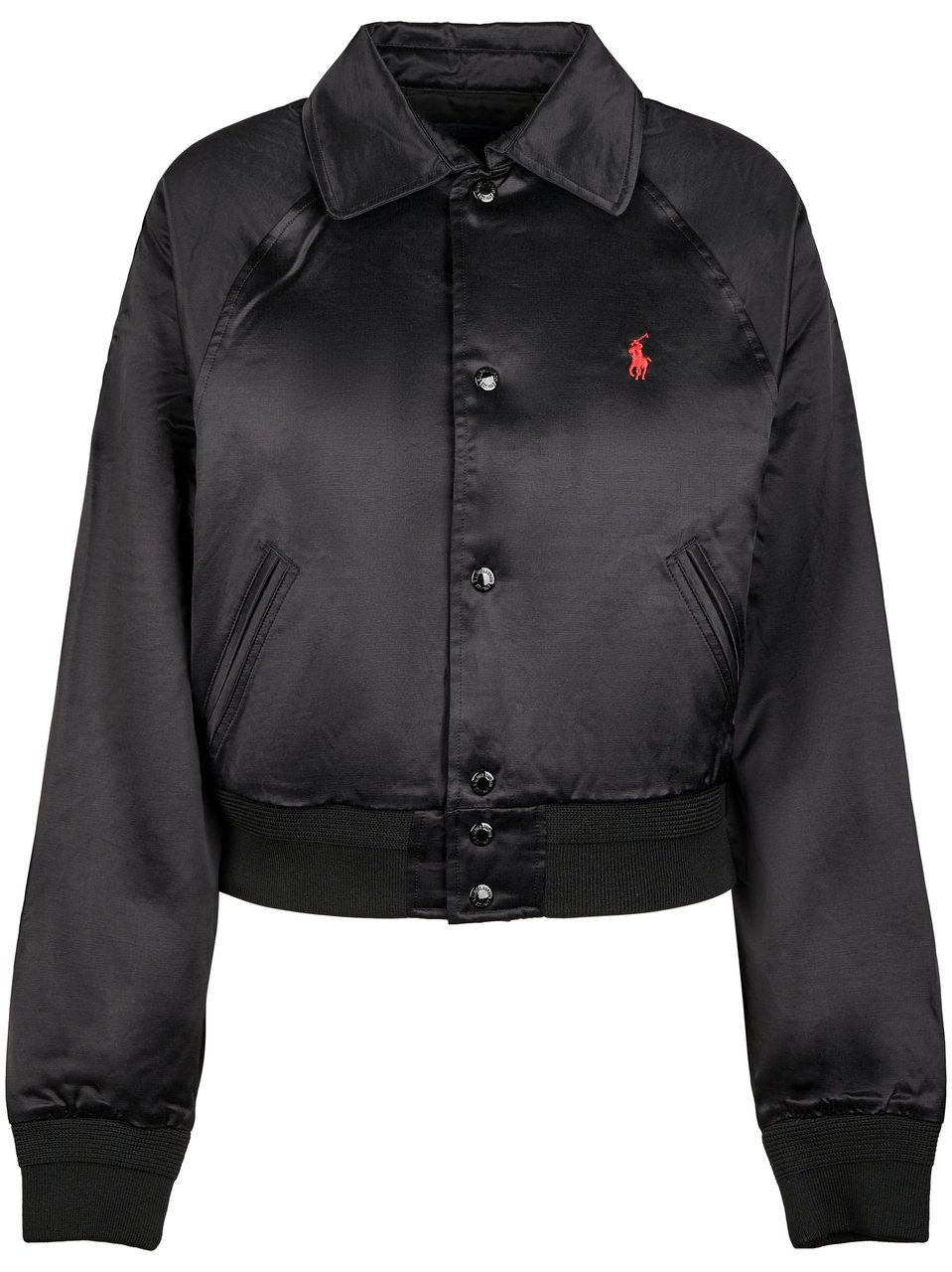 Ralph Lauren Cropped Woven Bomber Jacket with Embroidered Motif Zwart