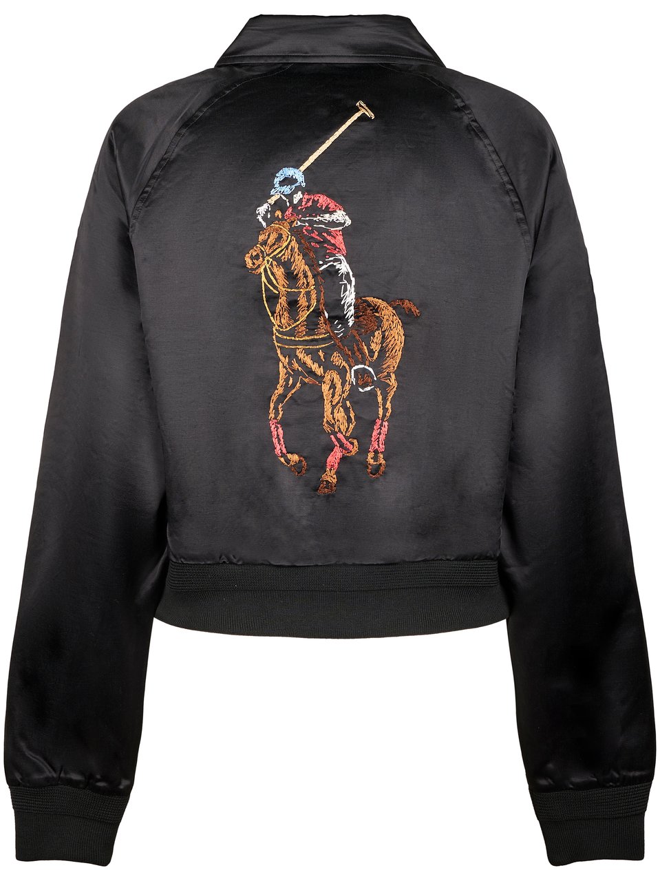 Ralph Lauren Cropped Woven Bomber Jacket with Embroidered Motif Zwart