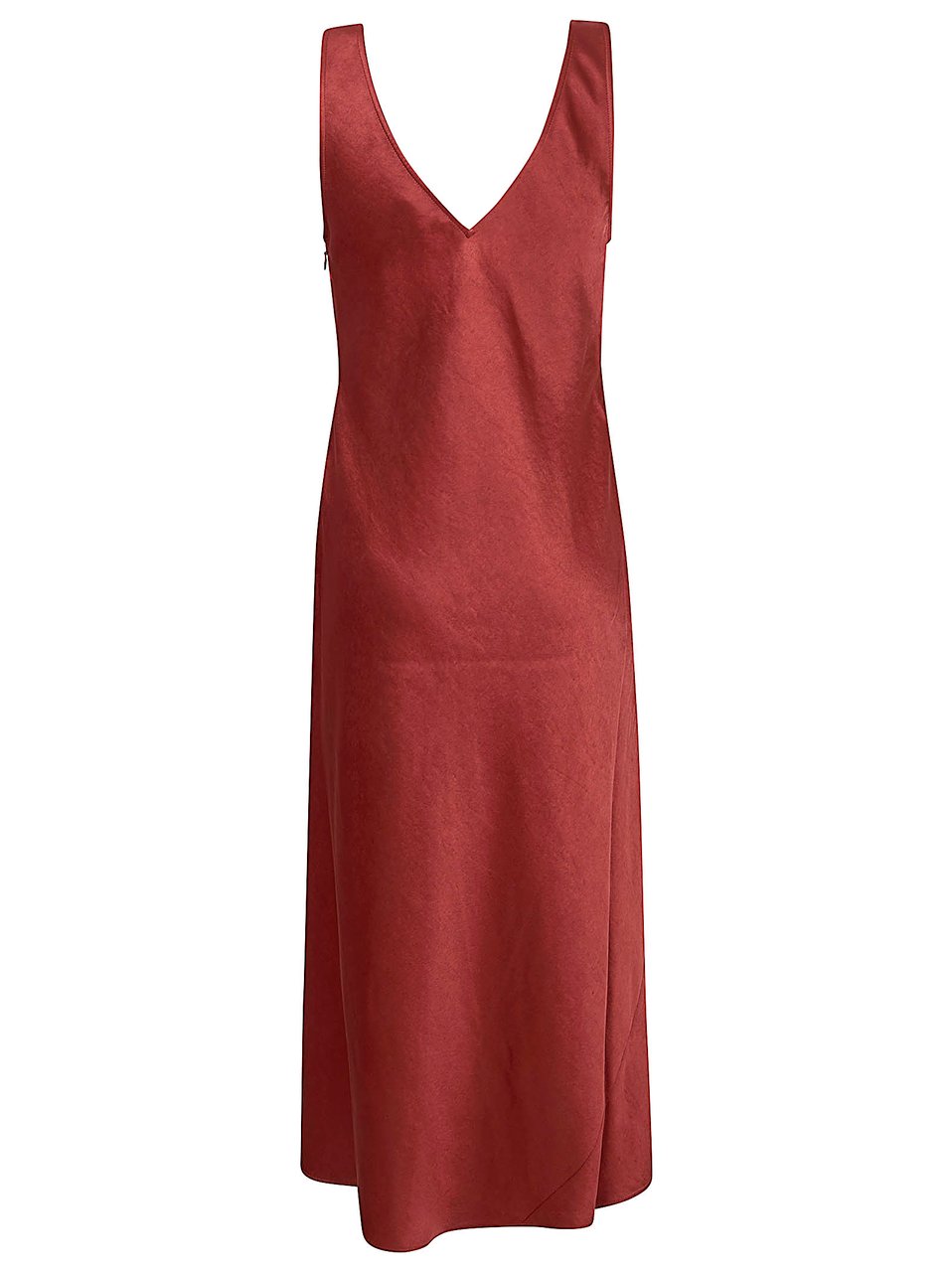 Ralph Lauren Calf-Length Satin A-Line Dress with V-Neck and Refined Finish Maroon