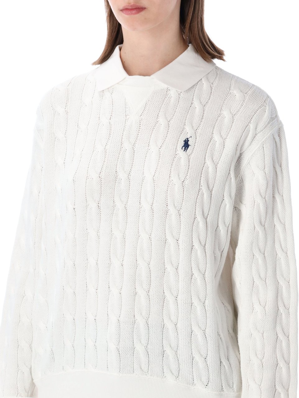Ralph Lauren Crew Neck Knit + Polo Collar Bianco Wit