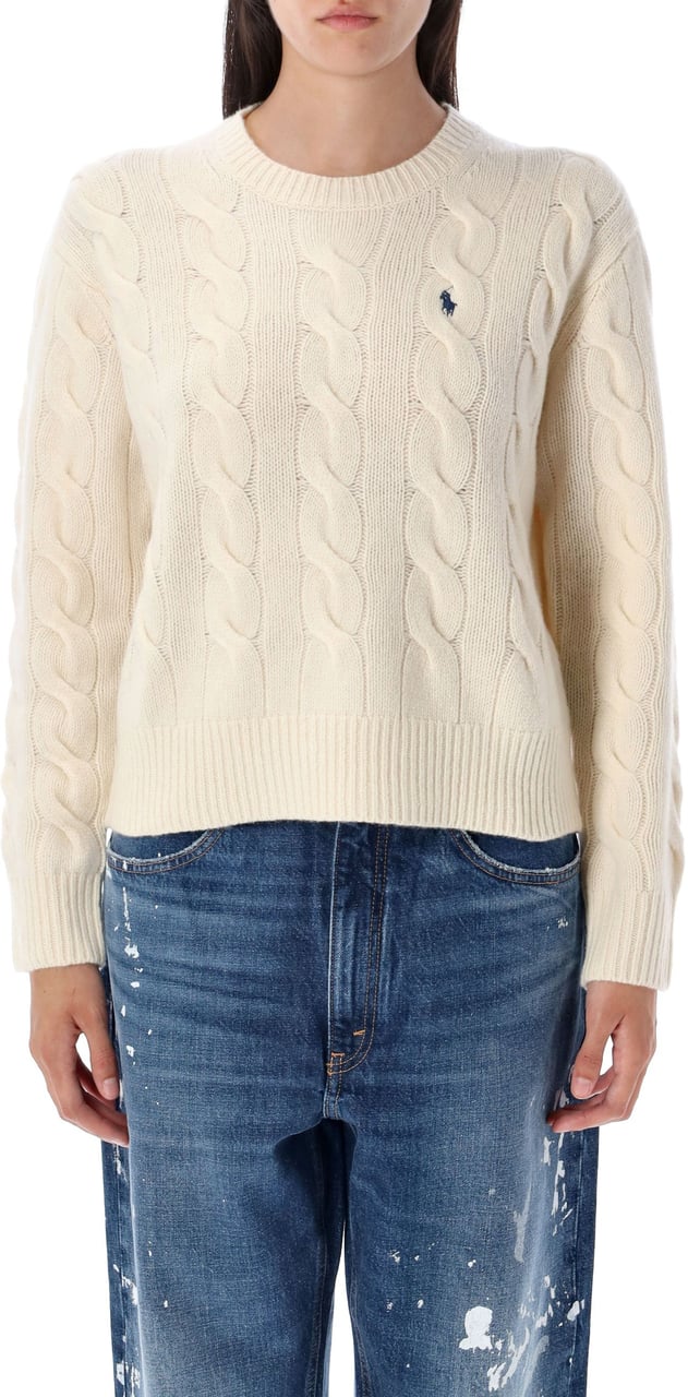 Ralph Lauren Crop Knit Cable Authentic Cream Beige