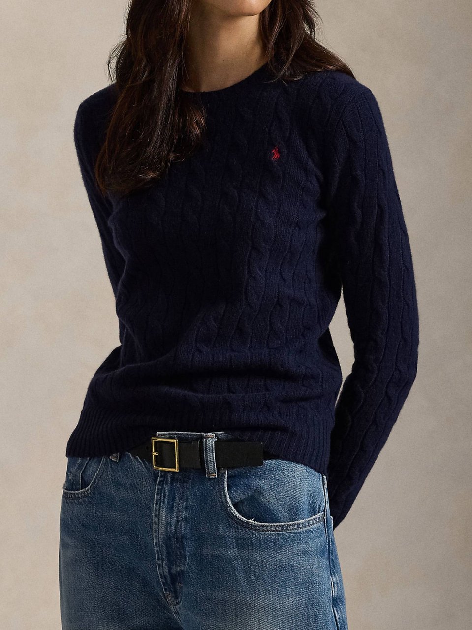Ralph Lauren Cable Knit Crew Neck Sweater Pullover Zwart