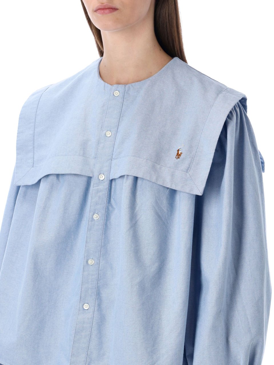 Ralph Lauren Shirt Big Collar Light Blue Stripes Blauw