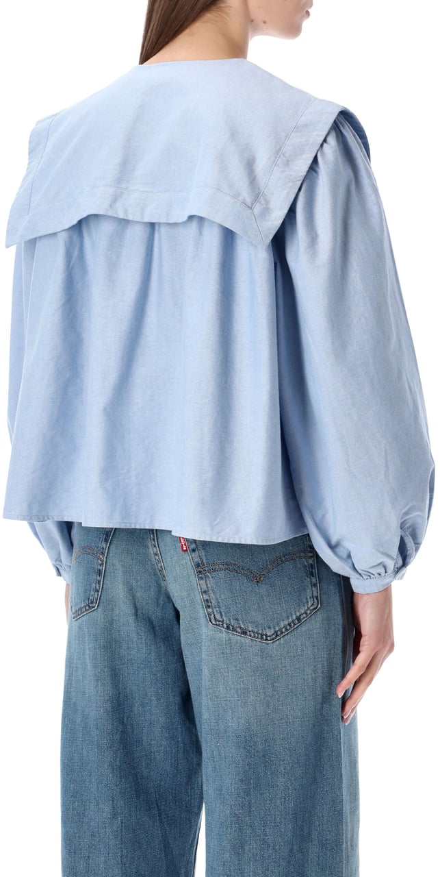 Ralph Lauren Shirt Big Collar Light Blue Stripes Blauw