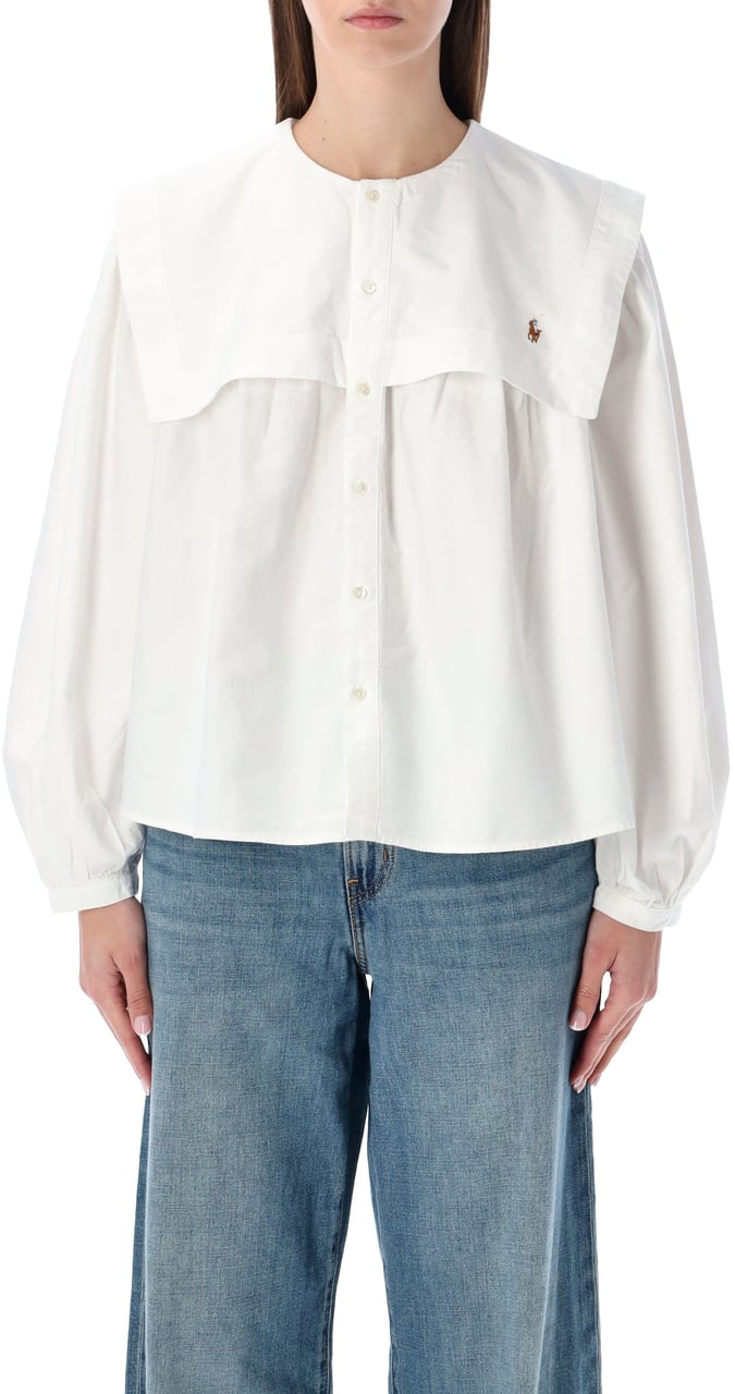 Ralph Lauren Shirt Big Collar Bianco Wit
