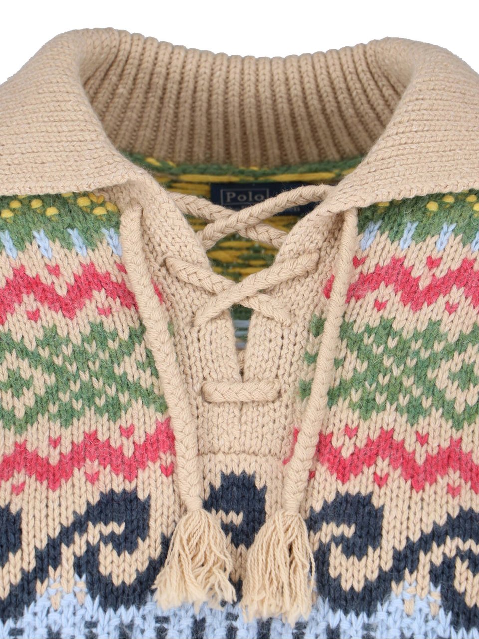 Ralph Lauren Beige Fair-Isle Lace-Up Sweater Neutraal