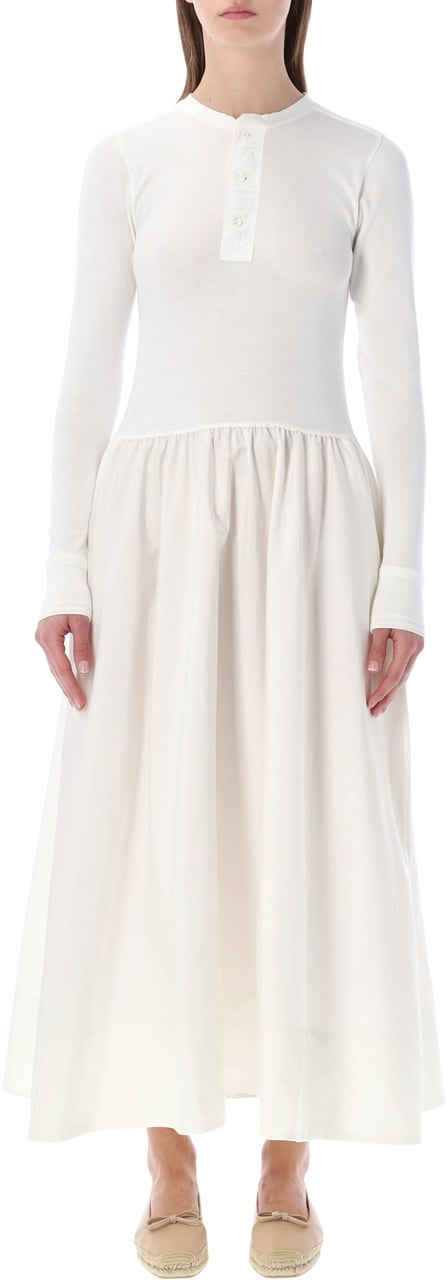 Ralph Lauren Long Dress Henley Top Nevis White Wit
