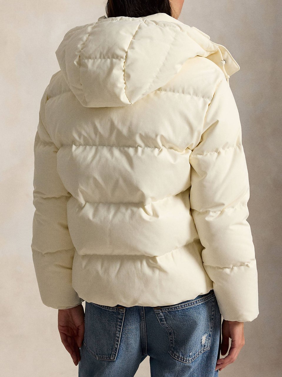 Ralph Lauren White Boxy Quilted Woven Puffer Coat Neutraal