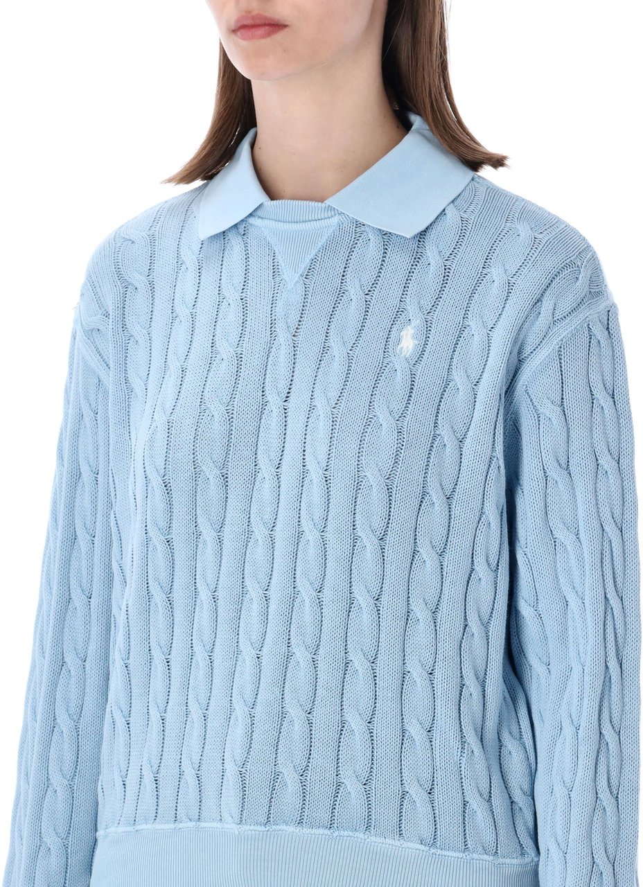 Ralph Lauren Crew Neck Knit + Polo Collar Chambary Blue Lichtblauw
