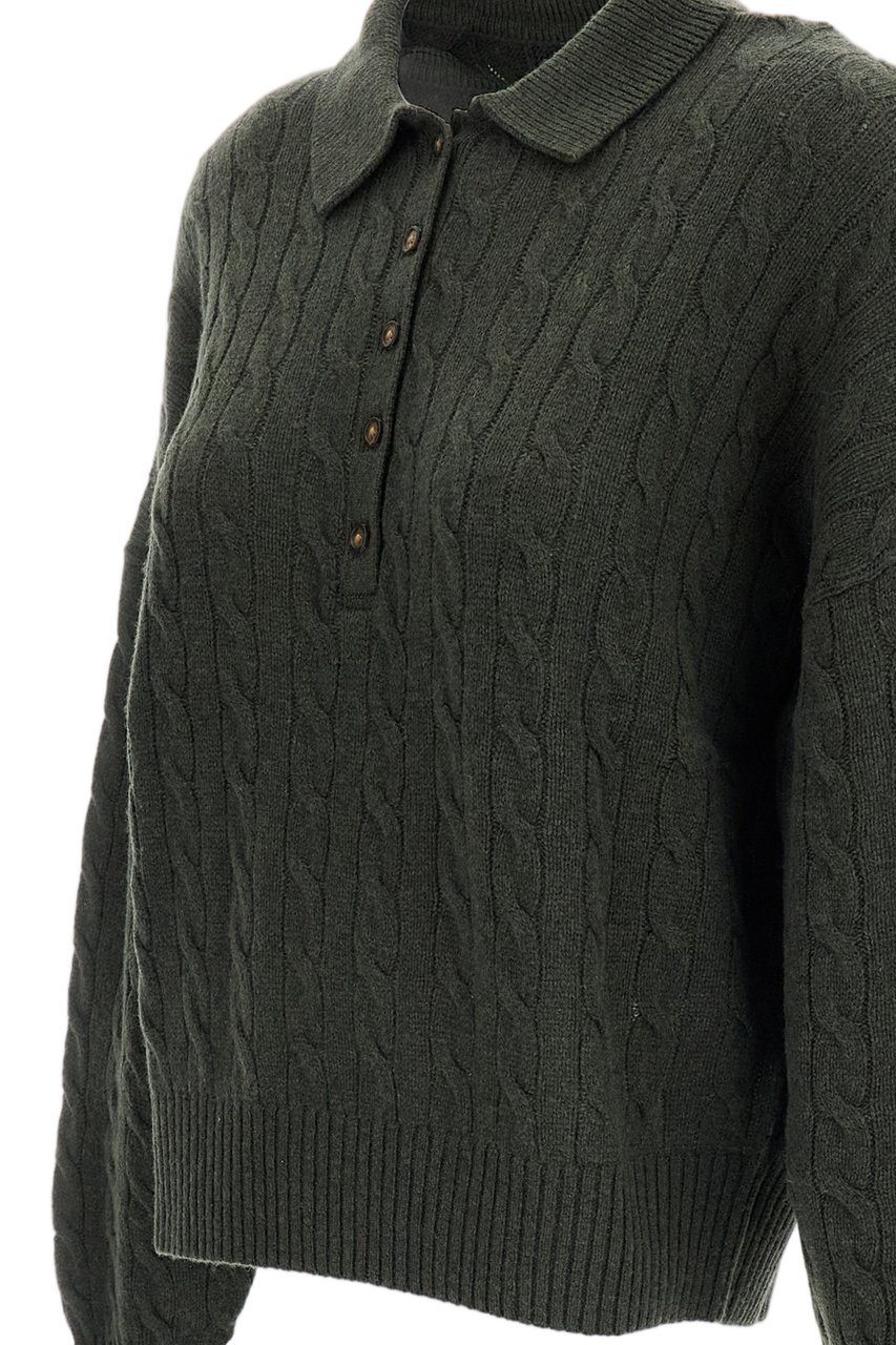 Ralph Lauren Cable-Knit Cashmere Blend Sweater With Polo Collar Groen