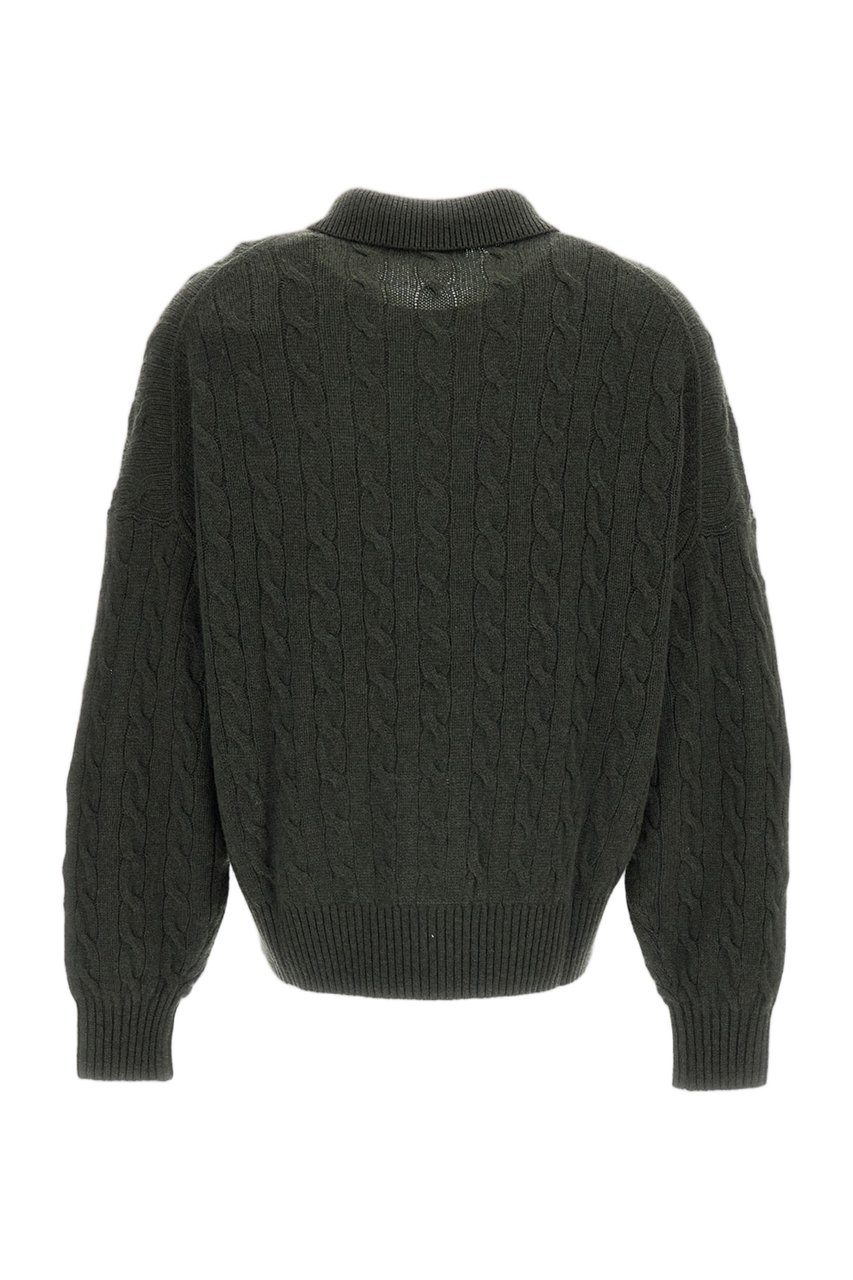 Ralph Lauren Cable-Knit Cashmere Blend Sweater With Polo Collar Groen