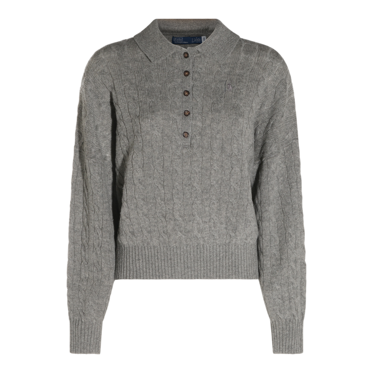 Ralph Lauren Knitted Long-Sleeve Polo Shirt With Cable Knit Pattern Grijs