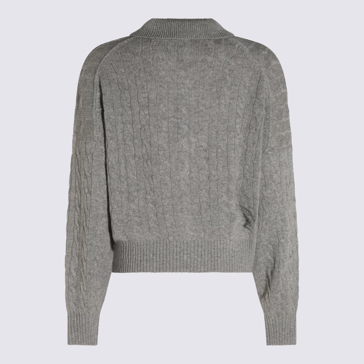 Ralph Lauren Knitted Long-Sleeve Polo Shirt With Cable Knit Pattern Grijs