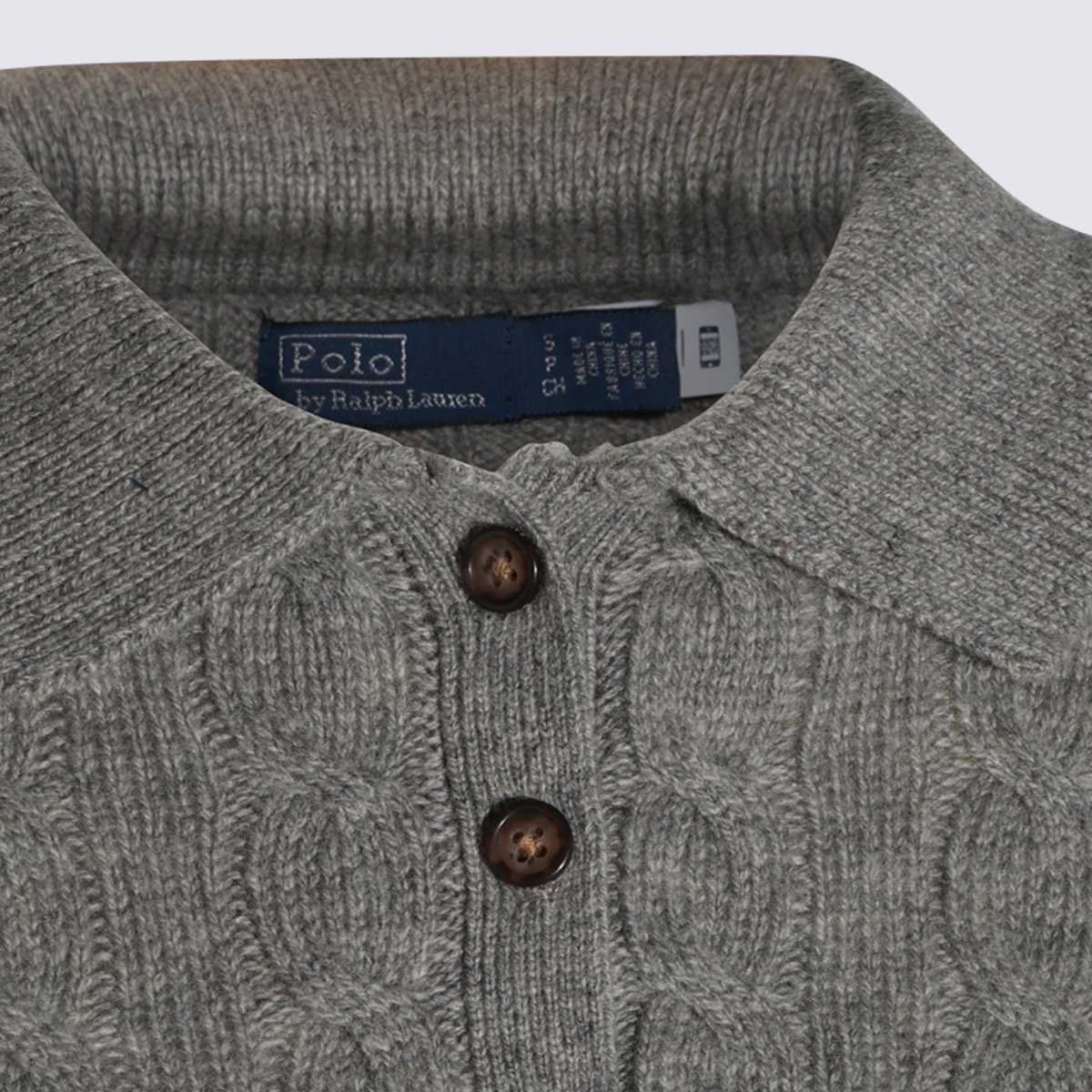 Ralph Lauren Knitted Long-Sleeve Polo Shirt With Cable Knit Pattern Grijs