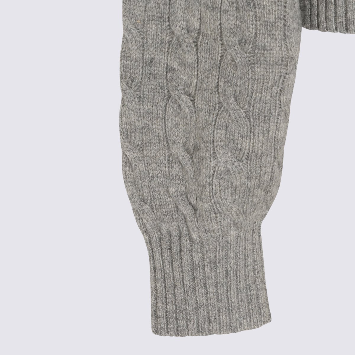 Ralph Lauren Knitted Long-Sleeve Polo Shirt With Cable Knit Pattern Grijs