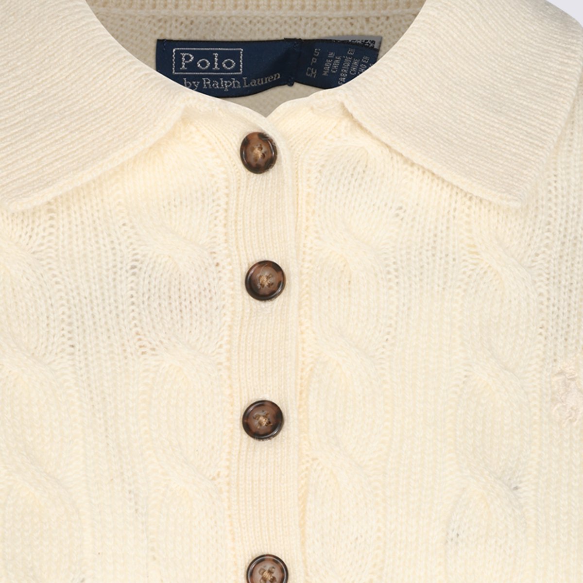 Ralph Lauren Textured Long-Sleeved Knit Top With Polo Collar And Button Placket Neutraal