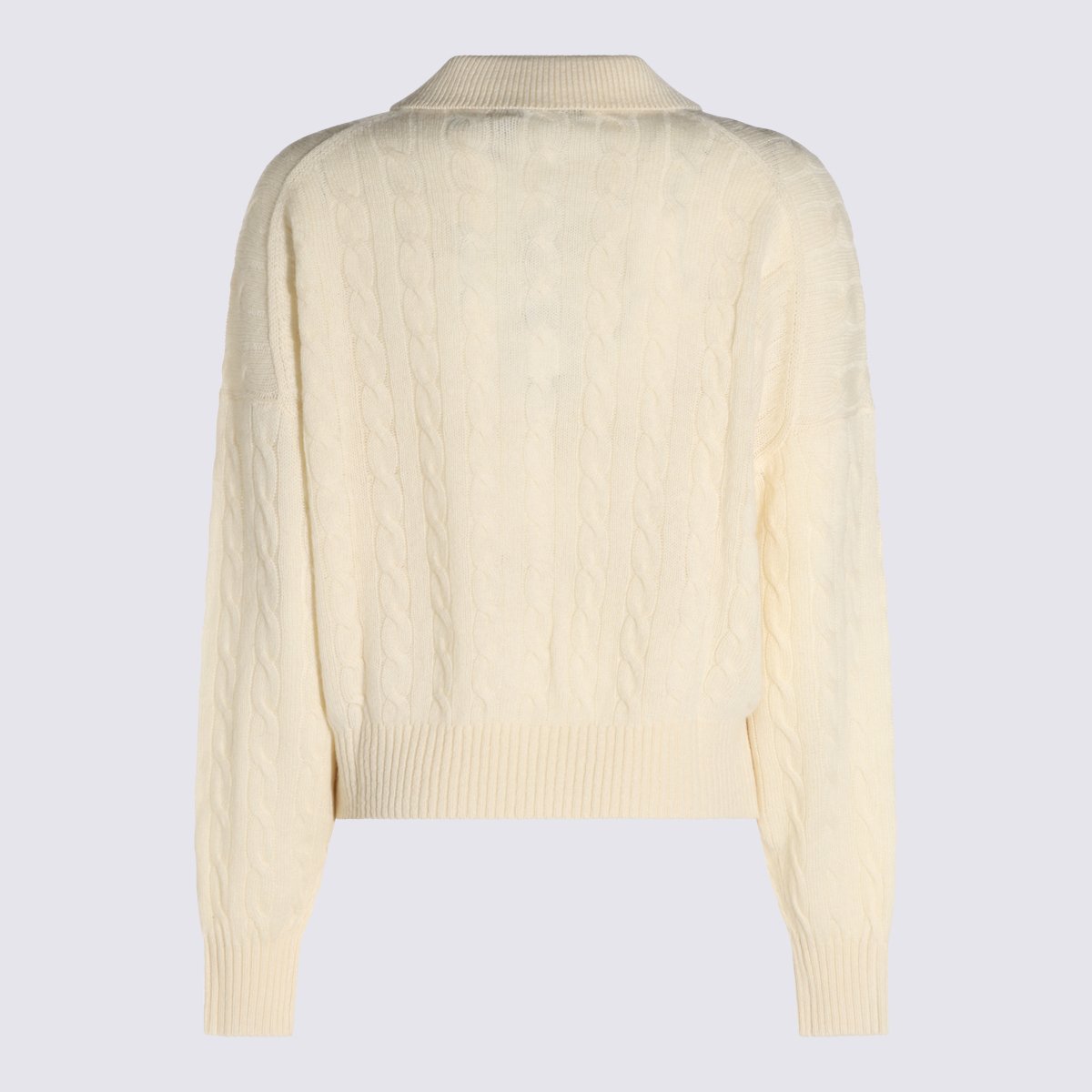 Ralph Lauren Textured Long-Sleeved Knit Top With Polo Collar And Button Placket Neutraal