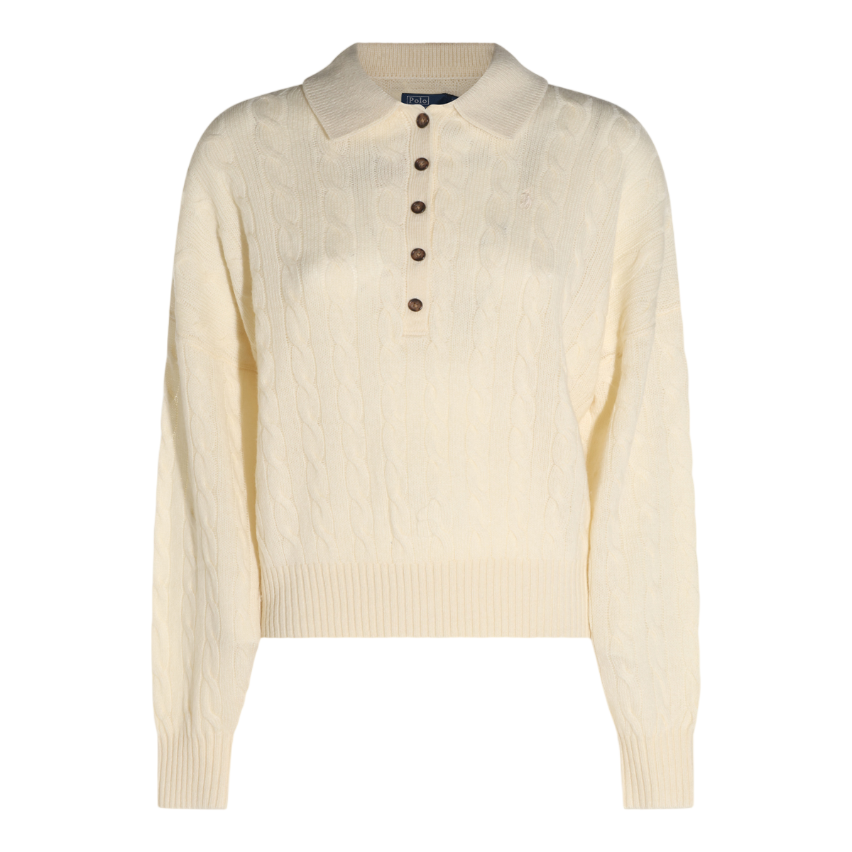 Ralph Lauren Textured Long-Sleeved Knit Top With Polo Collar And Button Placket Neutraal