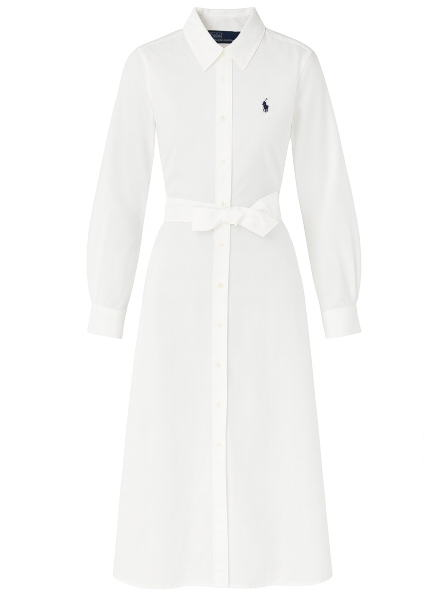 Ralph Lauren Neutrals Long Self-Tie Belt Day Dress Wit