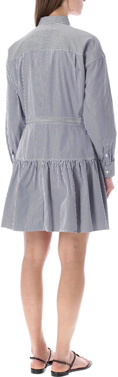 Ralph Lauren Long Sleeve Short Dress Royal Blue White Stripes Blauw