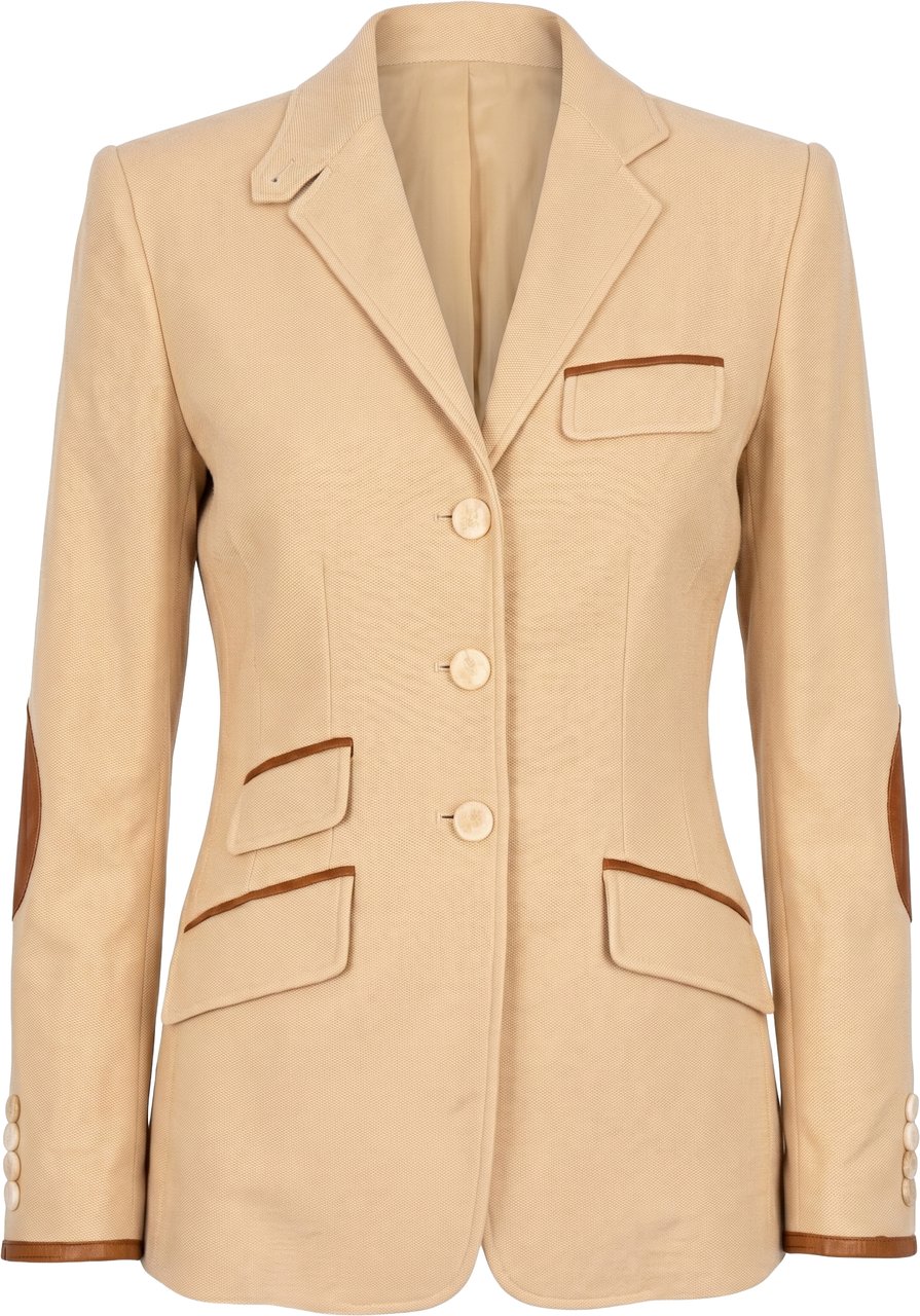 Ralph Lauren Cotton and Leather Equestrian Patches Blazer Jacket (IT 34 / DE 30-32) Beige
