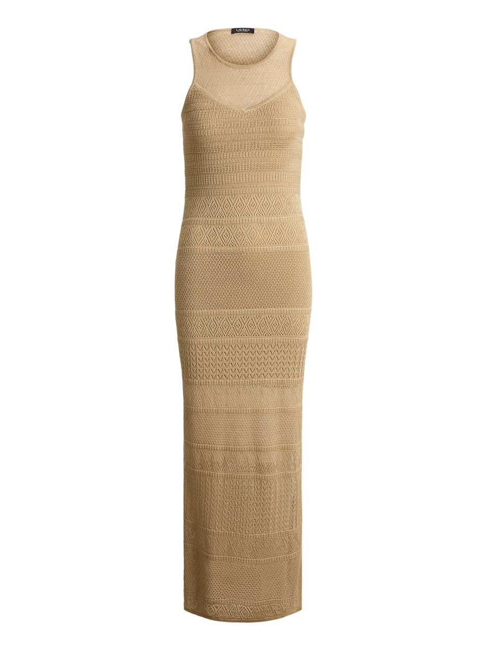Ralph Lauren Geometric Knit Textured Viscose Dress Neutraal