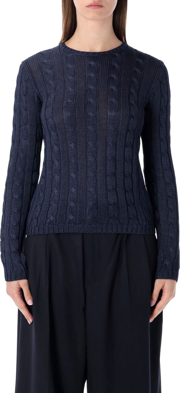 Ralph Lauren Cable Knit Wool Silk Icon Navy Navy