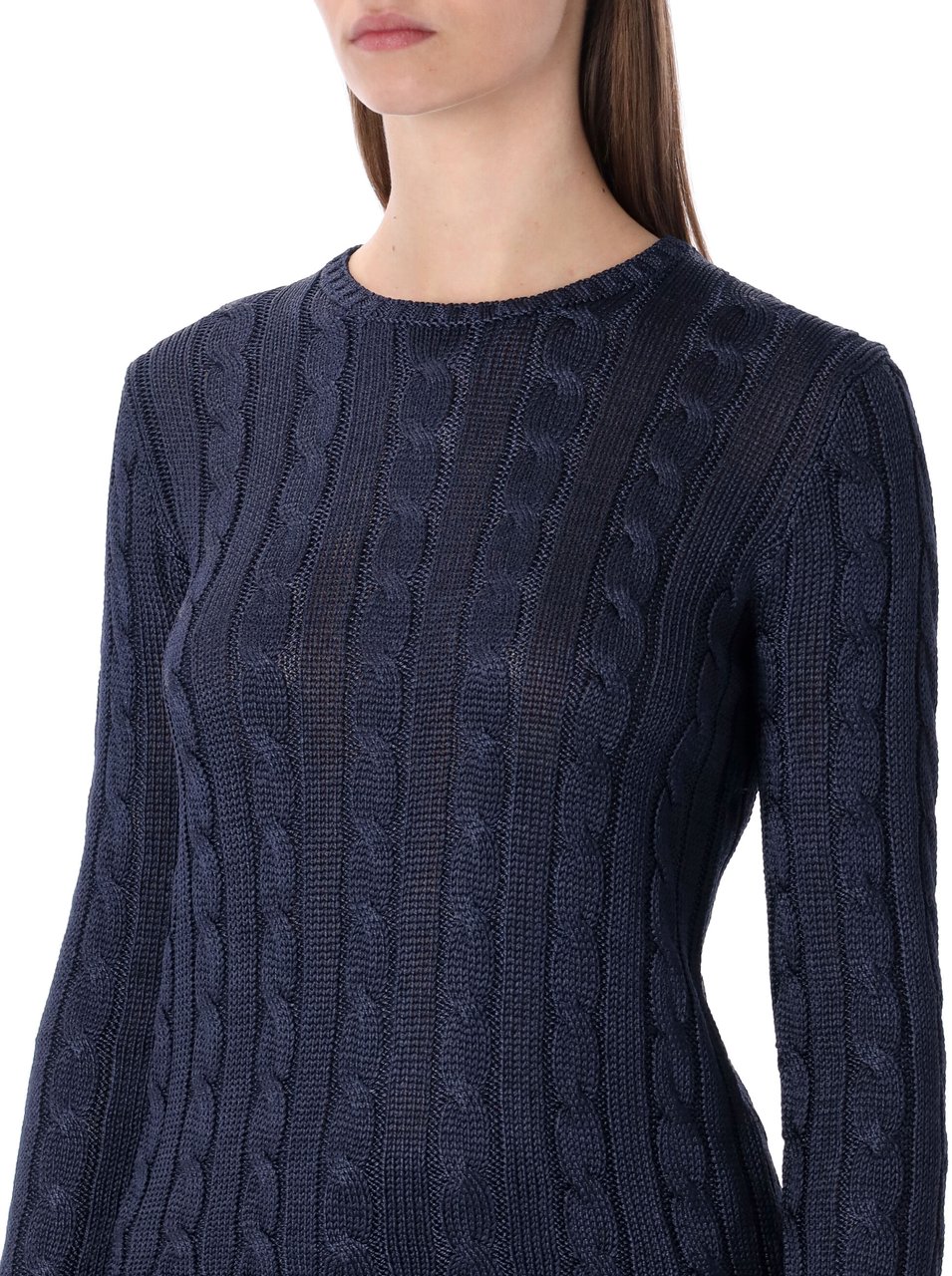 Ralph Lauren Cable Knit Wool Silk Icon Navy Navy
