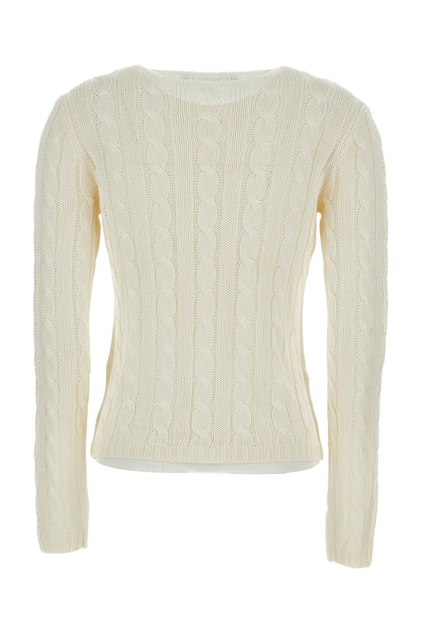 Ralph Lauren Cropped Cream Cable Knit Sweater With Ribbed Trim Neutraal