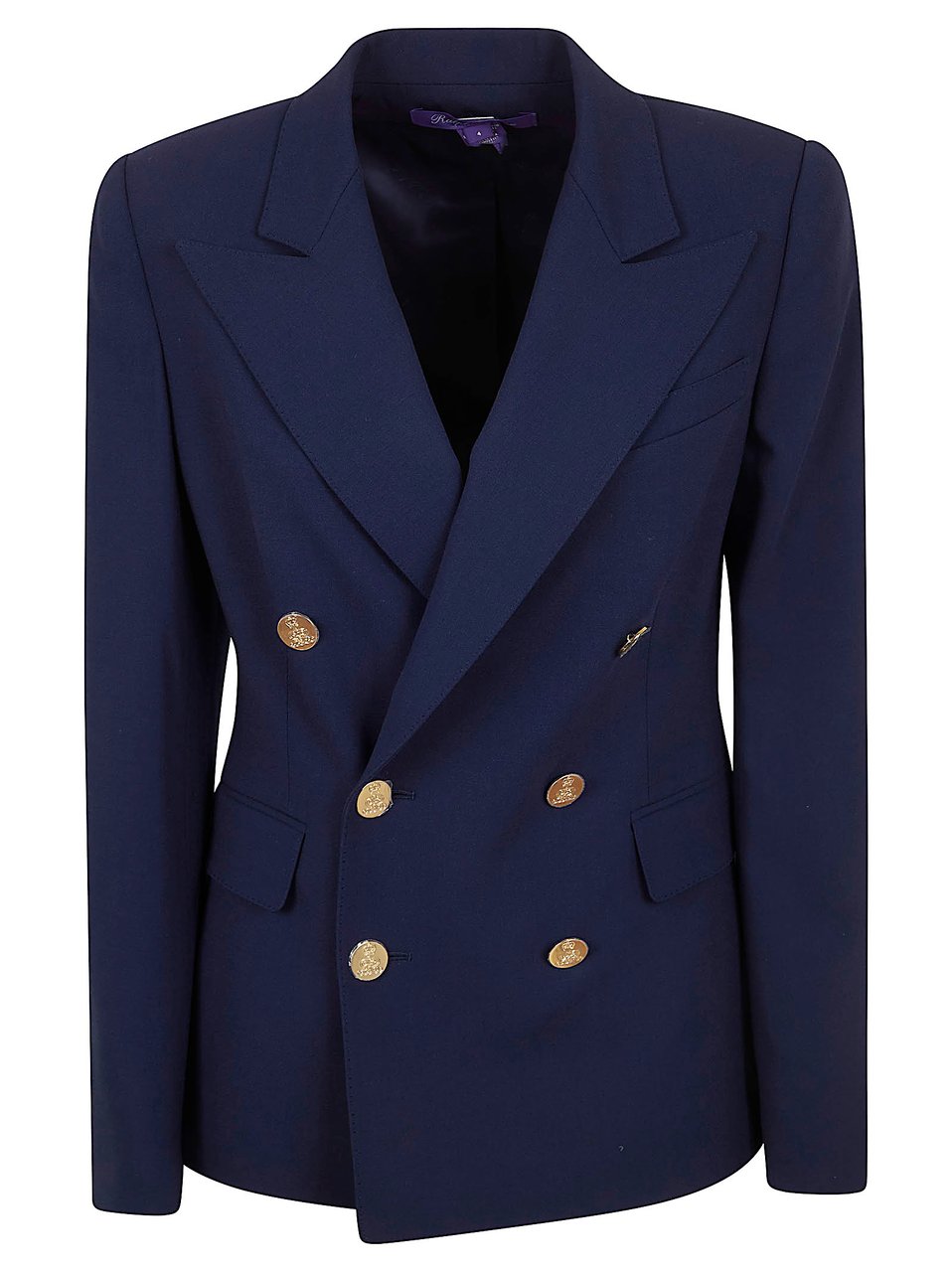 Ralph Lauren Tailored Wool Jacket with Double-Breasted Closure and Peak Lapels Blauw