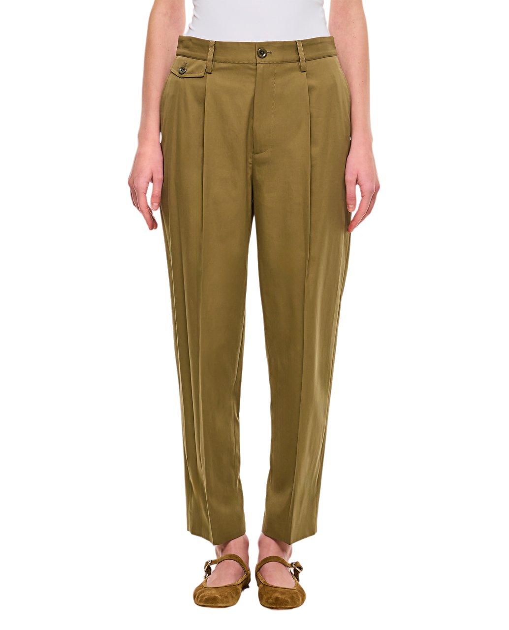Ralph Lauren Cropped Tailored Chino Pants With Front Pleats And Button Closure Bruin